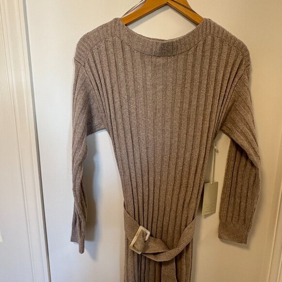 JOIE Knit Sweater Dress Brown NWT Ribbed Soft Stretchy Size M Belted - Picture 4 of 11